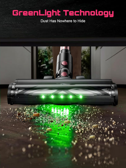 Cordless Vacuum Cleaner, 10 in 1 Stick Vacuum with Powerful Suction, Hose, Green LED Light, Anti-Tangle Brush, Lightweight Rechargeable Vacuum Cleaner for Home, Hardwood Floors,Pet Hair (Purple)