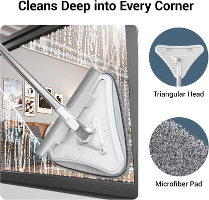 7-in-1 Wall Cleaner, Triangle Mop Set with 7 Replaceable Heads and Adjustable Long Handle for Walls, Floors, Windows, Ceilings, Baseboards (Navy Blue)