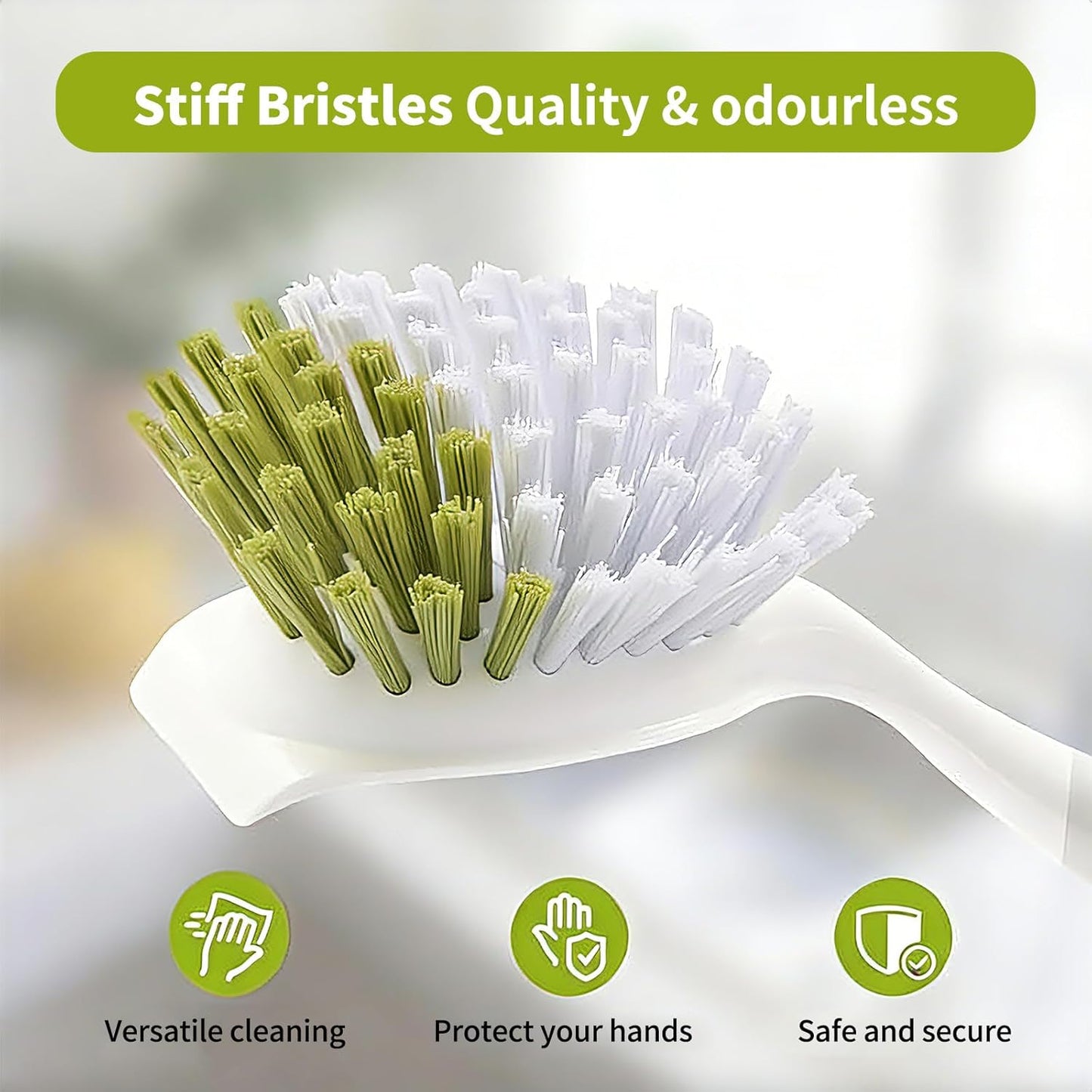 Dish Brush Scrub Brush with Handle - 3 Pack Stiff Bristles Dish Scrubber for Cleaning Dishes, Pots, Pans, Sink, Cast Iron - Hard Bristles,No Residue