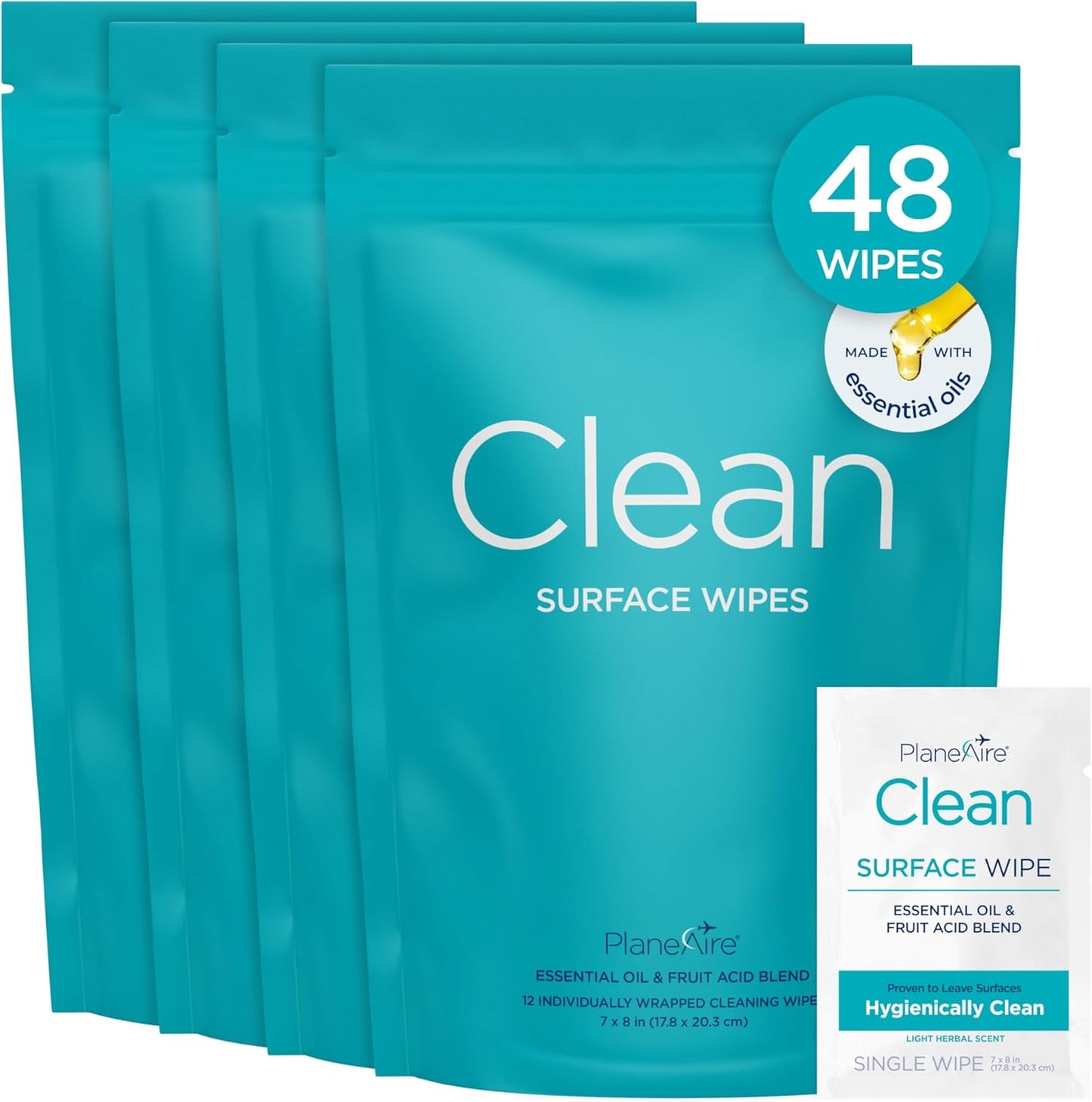 Clean Wipes | Surface Cleaning Wipes | Individually Wrapped Travel Wipes | All Purpose Cleaning Wipes | Airplane Travel Essentials | Travel Cleaning Supplies | On the Go | Essential Oils | 2 Pack