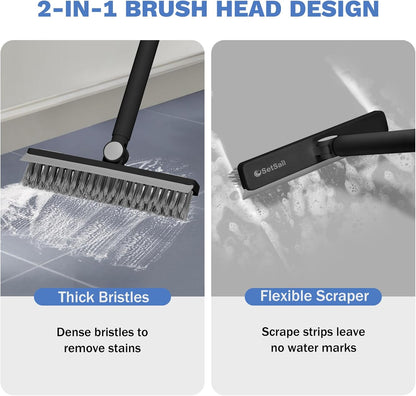 SetSail Grout Cleaner Brush with Long Handle, V-Shaped Floor Scrub Brush Swivel Grout Brush Stiff Bristle Floor Grout Scrubber for Bathroom, Tile Line, Crevice, Kitchen, Wall, Deck, Garage, White Grey