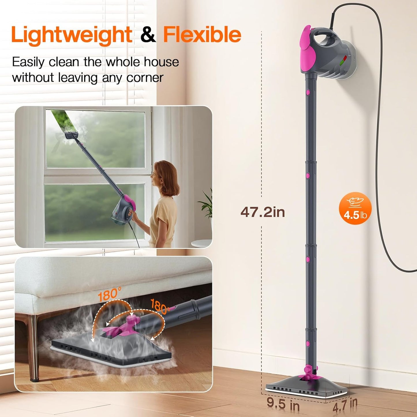 ScrubWiz 10-in-1 Steam Cleaner, Steam Mop & Detachable Handheld Steam Cleaner, 320ml Water Tank, 10s Fast Heating, Portable Steamer for Kitchen, Floor, Tiles, Window, BBQ Grill, Car, Bright White