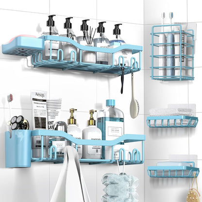NESOMI Shower Caddy Adhesive Shower Organizer 7-Pack, Rustproof Stainless Steel Bathroom Shelves, Large Capacity No-Drill Rack Storage Accessories with Soap Dish Toothbrush Holder &24 Hooks Home Decor