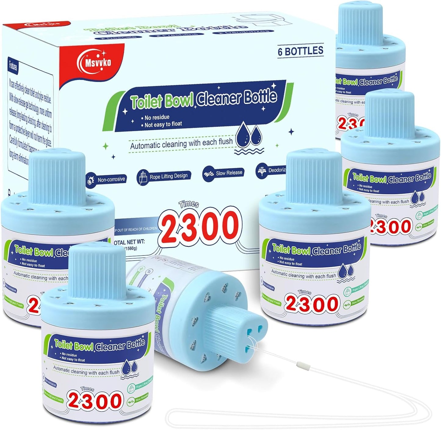 Msvvko Toilet Bowl Cleaners, Blue Cleaner Tablets in Bottle, Deodorizes, Freshens Odors, Drops Into Toilet Tank, Long Lasting Slow Release, Septic tank safety - 3 packs