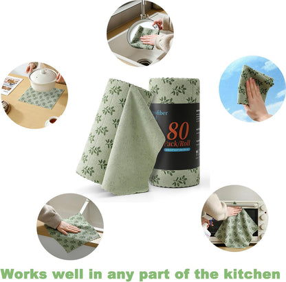 Microfiber Cleaning Cloth Roll,80 Pack Cleaning Towels,Lint Free Rags Paper Towels & Tear Away Reusable Towels,Washable Shop Rags Floral Wipe Cloth,Wash Cloths Dish Rags for Car Kitchen Window