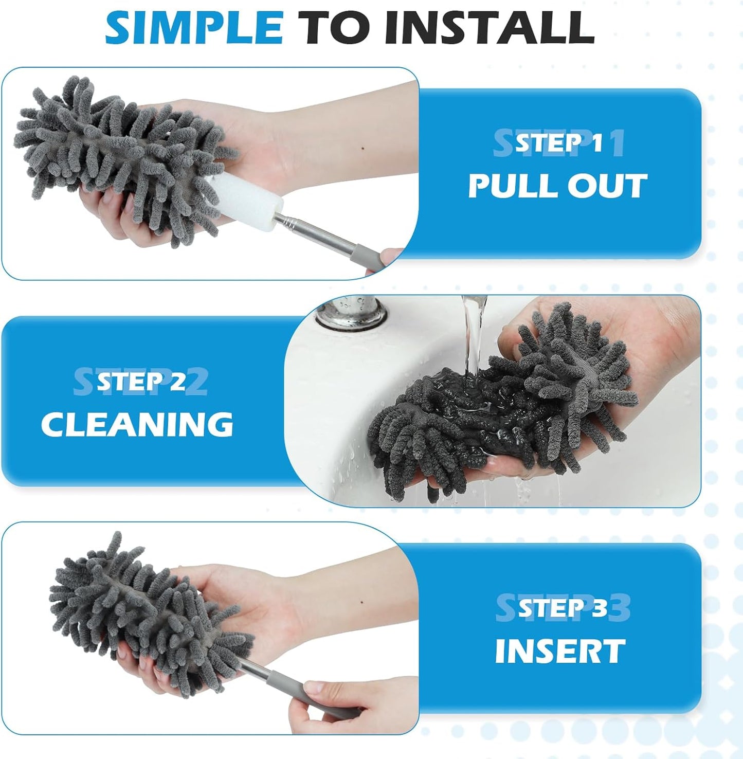 ZZ LAZYCOTTAGE 12 Pack Microfiber Dusters for Cleaning, High Duster with Extension Pole, Long Handled Feather Dusters, Household Cleaning Supplies for Ceiling, Car, Furniture, Fan, Sofas(Blue)