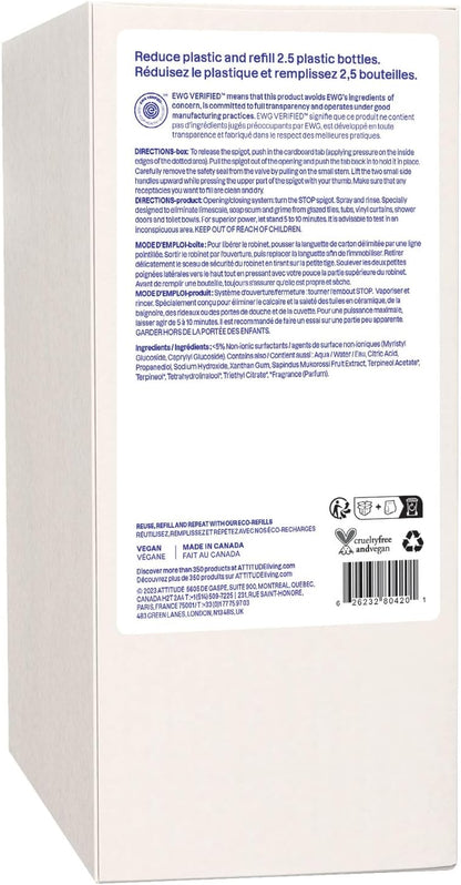 ATTITUDE Bathroom Cleaner Spray, Natural Origin Ingredients, EWG Verified, Eliminates Soap Scum, Limescale, Streak Free, Lemon & Rosewood, 26 Fl Oz