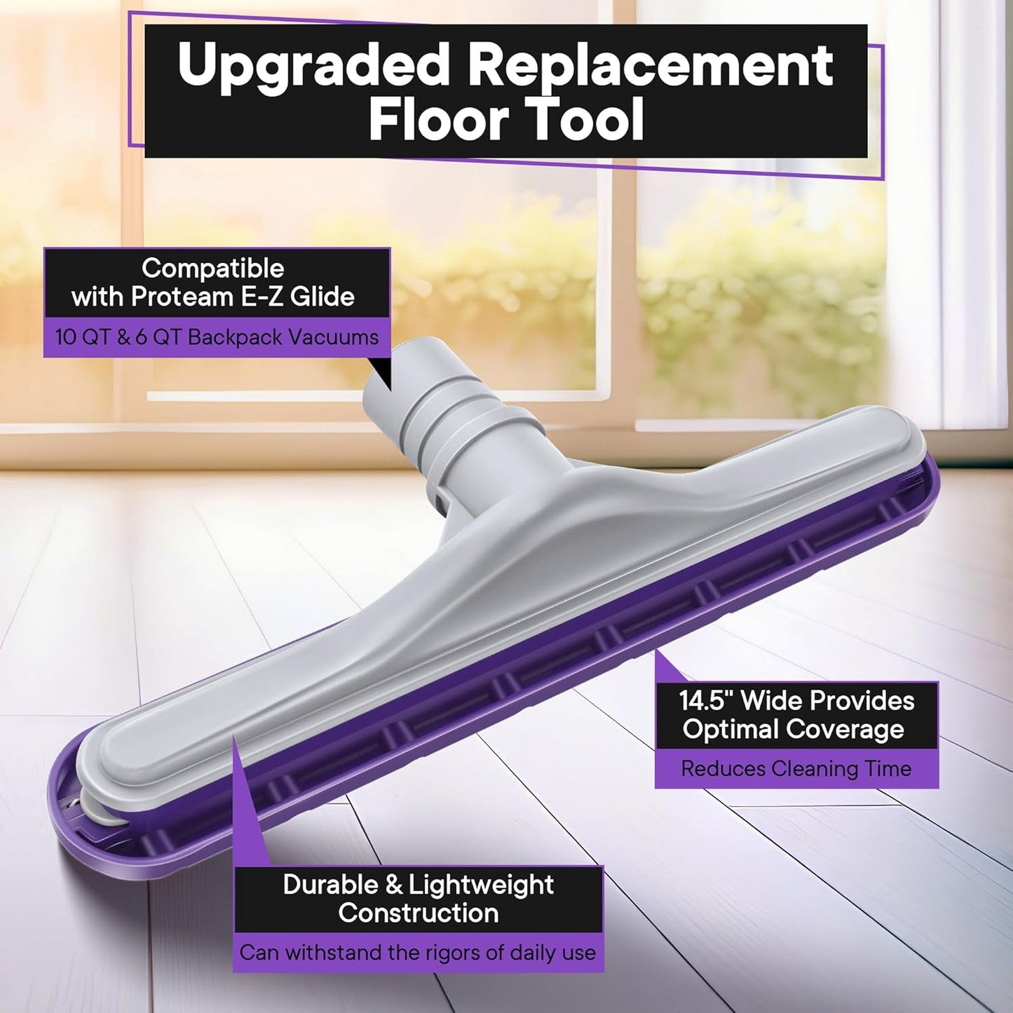 Replacement Floor Tool Compatible with ProTeam 101446 E-Z Glide Backpack Vacuums 10 QT & 6 QT, 14" Hard Floor Tool Compatible with Commercial Cleaners(Brush with Scalloped Edges,Gray)