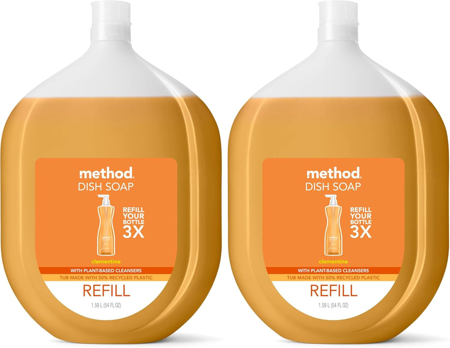 Method Gel Dish Soap Refill, Clementine Scent, Powerful Cleaning Formula, Large Refill Tub, Cuts Through Grease, 54 Fl Oz