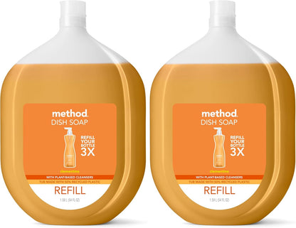 Method Gel Dish Soap Refill, Clementine Scent, Powerful Cleaning Formula, Large Refill Tub, Cuts Through Grease, 54 Fl Oz