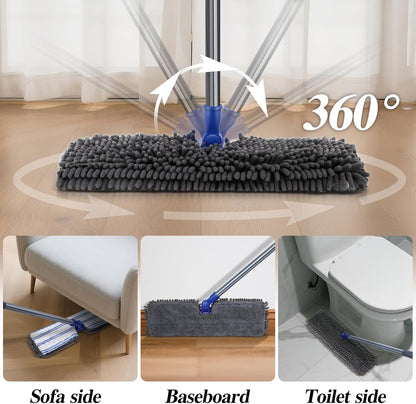 MASTERTOP Microfibre Flat Mop, Extended Wet Dry Large Floor Mop with 5 Reusable Pads & Telescopic Handle, Dust Mops for Laminate Wooden Hard Floor Vinyl Tile Floors Cleaning - Send 1 Cleaning Scraper