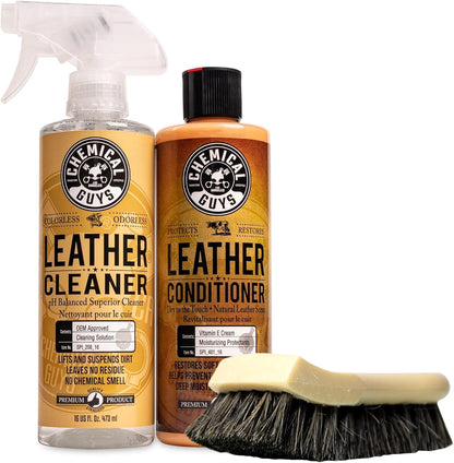 Chemical Guys Leather Cleaner and Conditioner Kit - Car Cleaner and Conditioner, Safely Cleans & Conditions Leather Car Interiors, Furniture, Shoes, Boots, Bags, Apparel & More, 2 Bottles (16 oz Each)