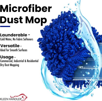 Kleen Handler 24 inch Microfiber Dust Mop | Medium Washable Commercial Mop Head Replacement, Pack of 3