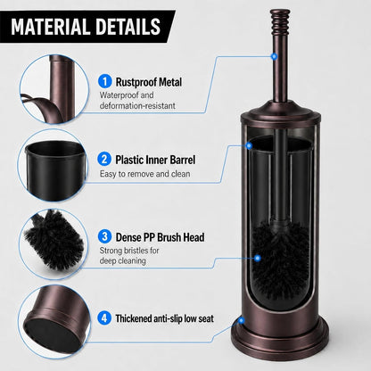 Black Toilet Brush and Holder Set，Extra Long Handled Toilet Bowl Brush and Holder，Stainless Steel Heavy Duty Toilet Brush for Bathroom,Deep Cleaning Modern Toilet Cleaner Slip Base