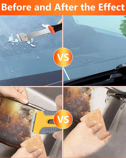 2 Pack Razor Blade Scraper with 10 Plastic and 20 Metal Blades for Removing Paint, Registration Sticker, Grease from Windshield, Glass Top Stove Cooktop Scraper