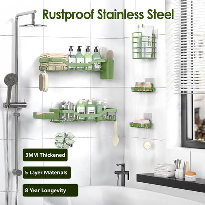 NESOMI Shower Caddy Adhesive Shower Organizer 7-Pack, Rustproof Stainless Steel Bathroom Shelves, Large Capacity No-Drill Rack Storage Accessories with Soap Dish Toothbrush Holder &24 Hooks Home Decor