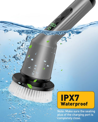 Electric Spin Scrubber for Cleaning Bathroom, Shower Scrubber Cordless Cleaning Brush with IPX7 Waterproof & 2 Speed, 3 Brush Heads, Bathroom Cleaning Supplies for Shower Tub Kitchen Tile Toilet White