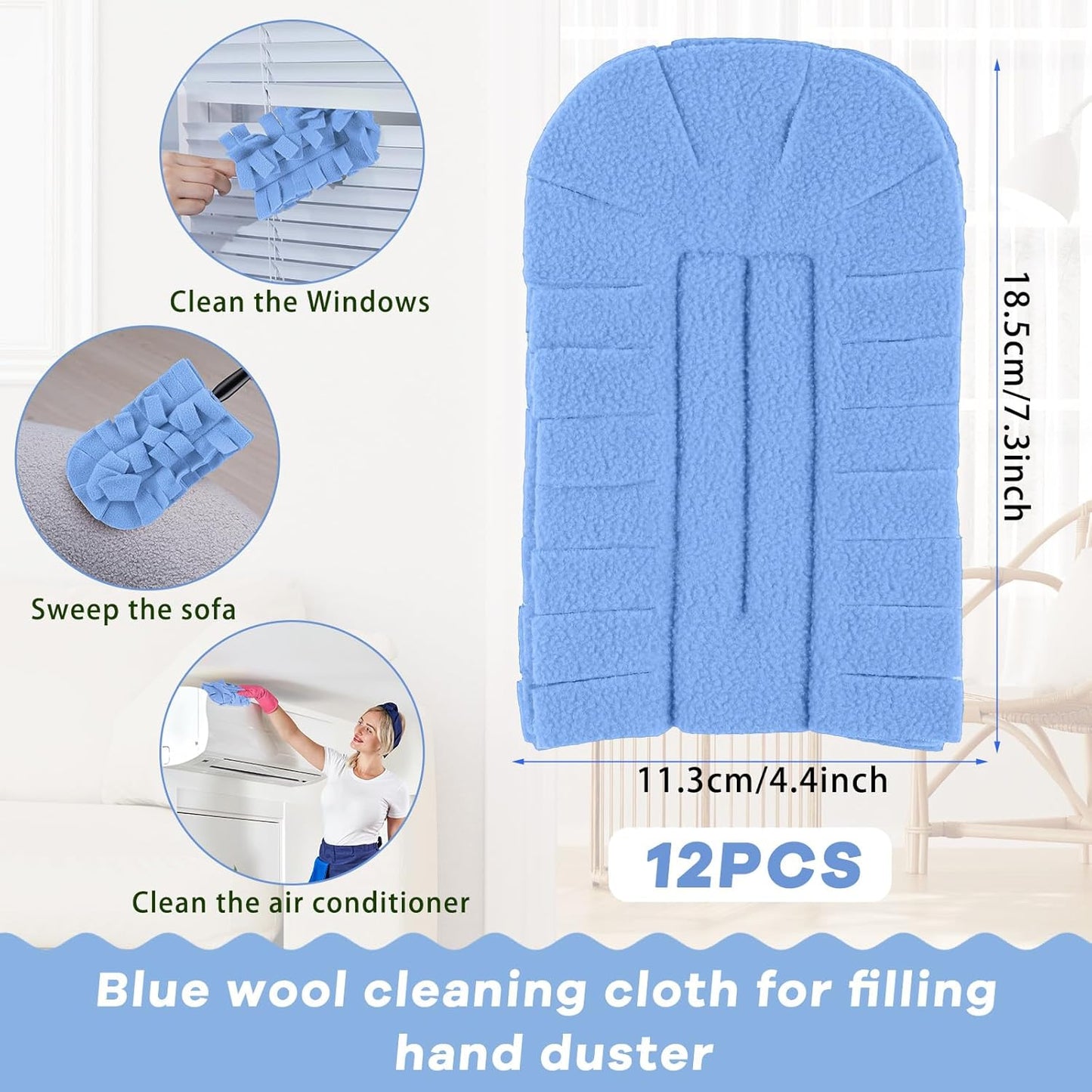 Zubebe 12 Pcs Duster Refill Reusable Fleece Duster Refills Feather Flat Dusters Multi Surface Washable Cleaning Pads Tools for Home, Blinds, Car, Pet, Furniture, Fans (Dark Color)