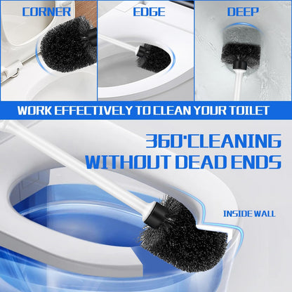AONEZ Toilet Brush and Holder Set, 2 Pack Long-Handle Toilet Brush, Non-Slip Grip, Nylon Bristles, Deep Cleaning for Bathroom, Toilet Scrubber- Black