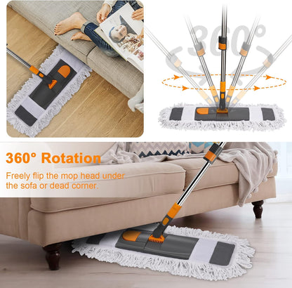 42" Commercial Dust Mop for Floor Cleaning, MASTERTOP Large Flat Mop with Long Handle, Sweeping Broom with 2 Different Mops Pads, Industrial Mop for Hardwood, Tile, Gym, Office, Mall, Warehouse