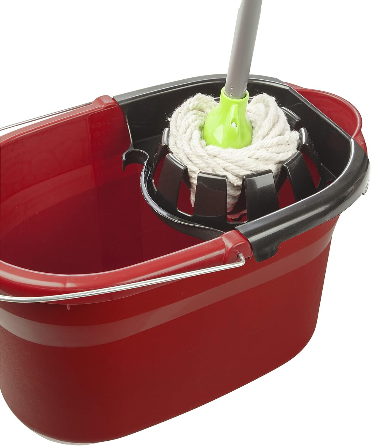 Sterilite 17.5 Qt Mop Bucket with Handle and Wringer, Ideal for Household Cleaning and Mopping, 2 Spouts to Easily Pour Water, Red, 4-Pack