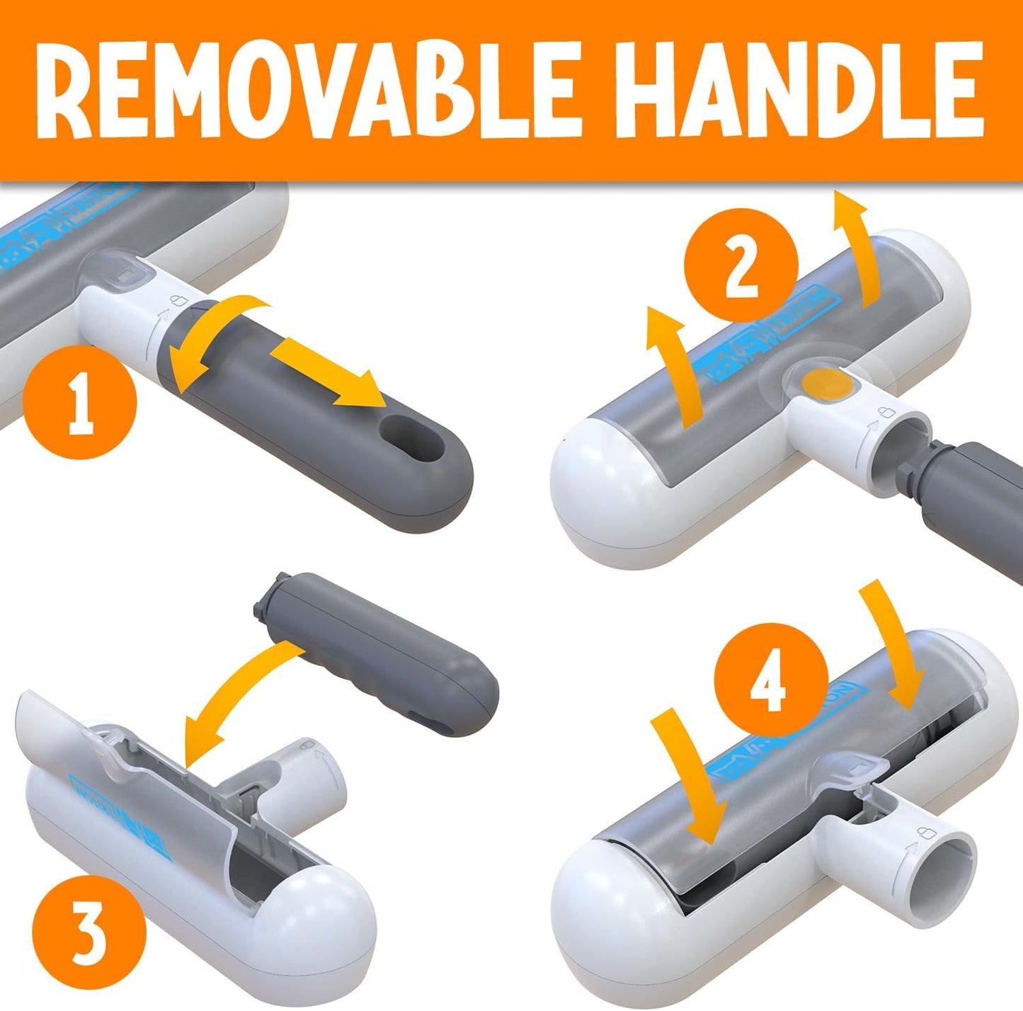 Triton Pet Hair Removal Tool w/Fur Trapping Compartment and Detachable Handle, 60% Smaller Storage Size, Reusable Shedding Roller, Cat and Dog Hair Remover for Car, Furniture, Carpet (Gray/White)