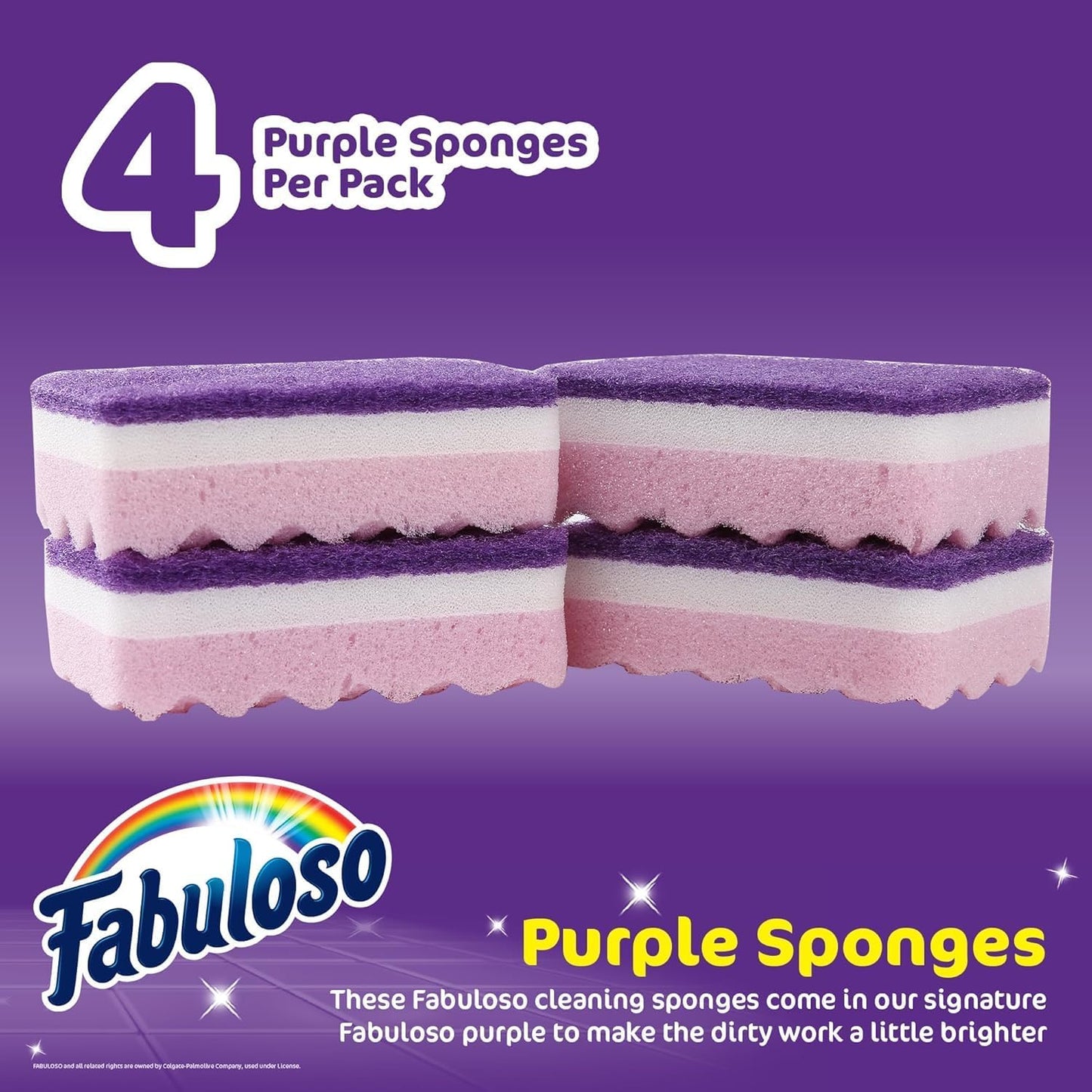 Fabuloso Scratch-Free Kitchen Dish Sponges, Purple Cellulose Scrubber Sponge with Scouring Pad for Dishes, Pots, Pans, Counters and Sinks, Tough on Messes, 4.25 x 2.75 x 1.25 in, 6 Count