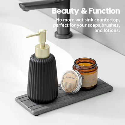 2PCS Water Absorbing Stone Drying Tray Mat for Bathroom Sink & Kitchen Counter Faucet Organizer, Quick Dry Dish Rack Soap Dispenser Sponge Holder, Vanity Sink Caddy Bar Coaster, Ivory White 8“x 4”
