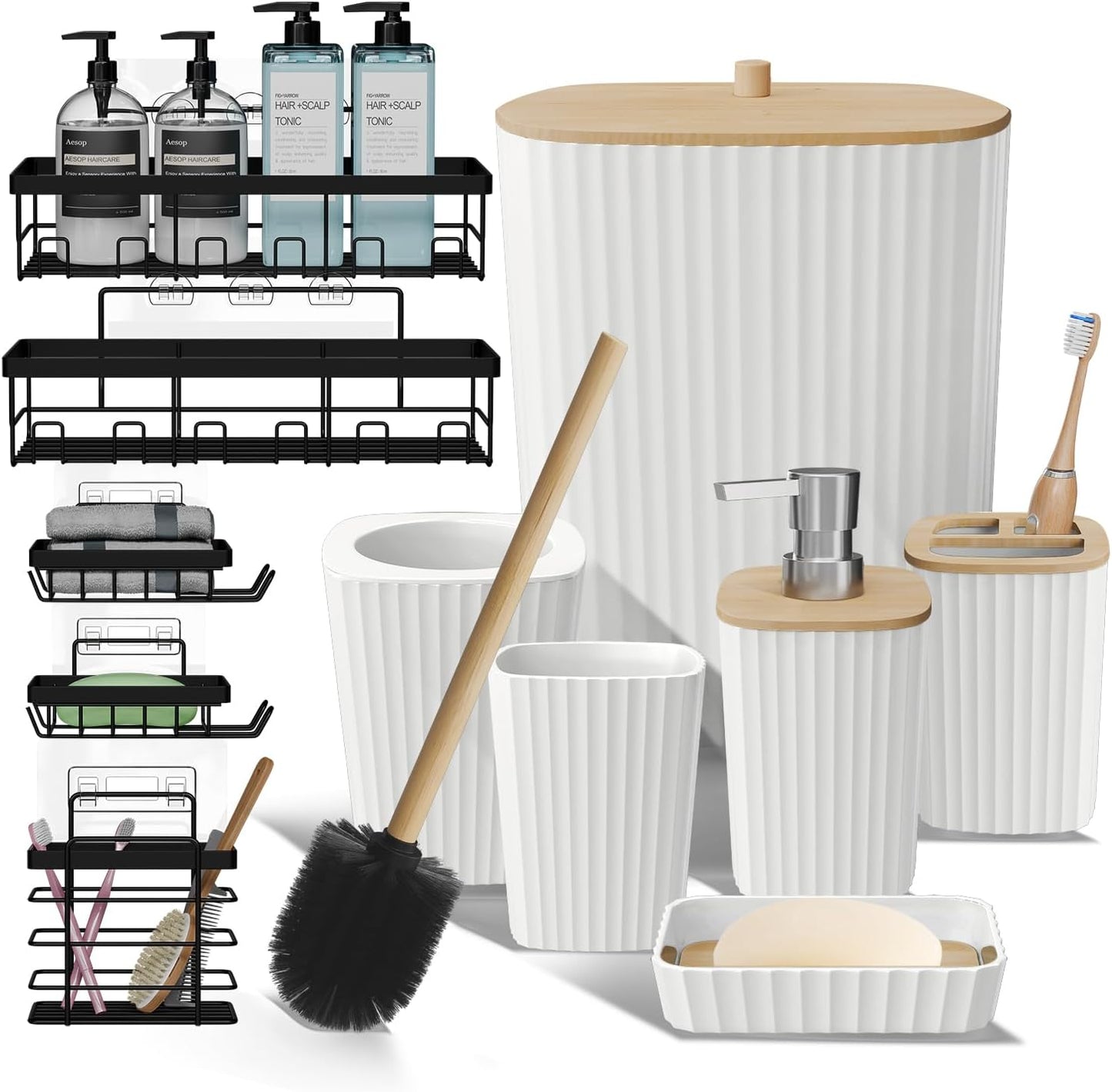 Clara Clark Bathroom Set - Sage Green Bathroom Accessories Set, 6PC Bathroom Accessory Set, Bathroom Sets with Toilet Brush, Trash Can & Soap Dispenser