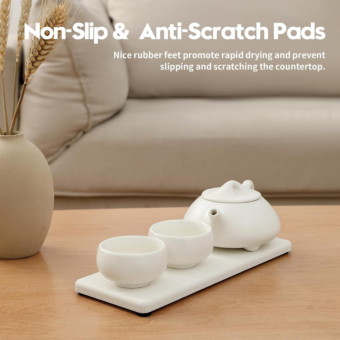 2PCS Water Absorbing Stone Drying Tray for Kitchen Counter & Bathroom Sink, Diatomite Faucet Splash Guard, Soap Dispenser Rack & Sponge Holder Caddy Organizer, Marble White (Printed Pattern), 9"x 3.5"