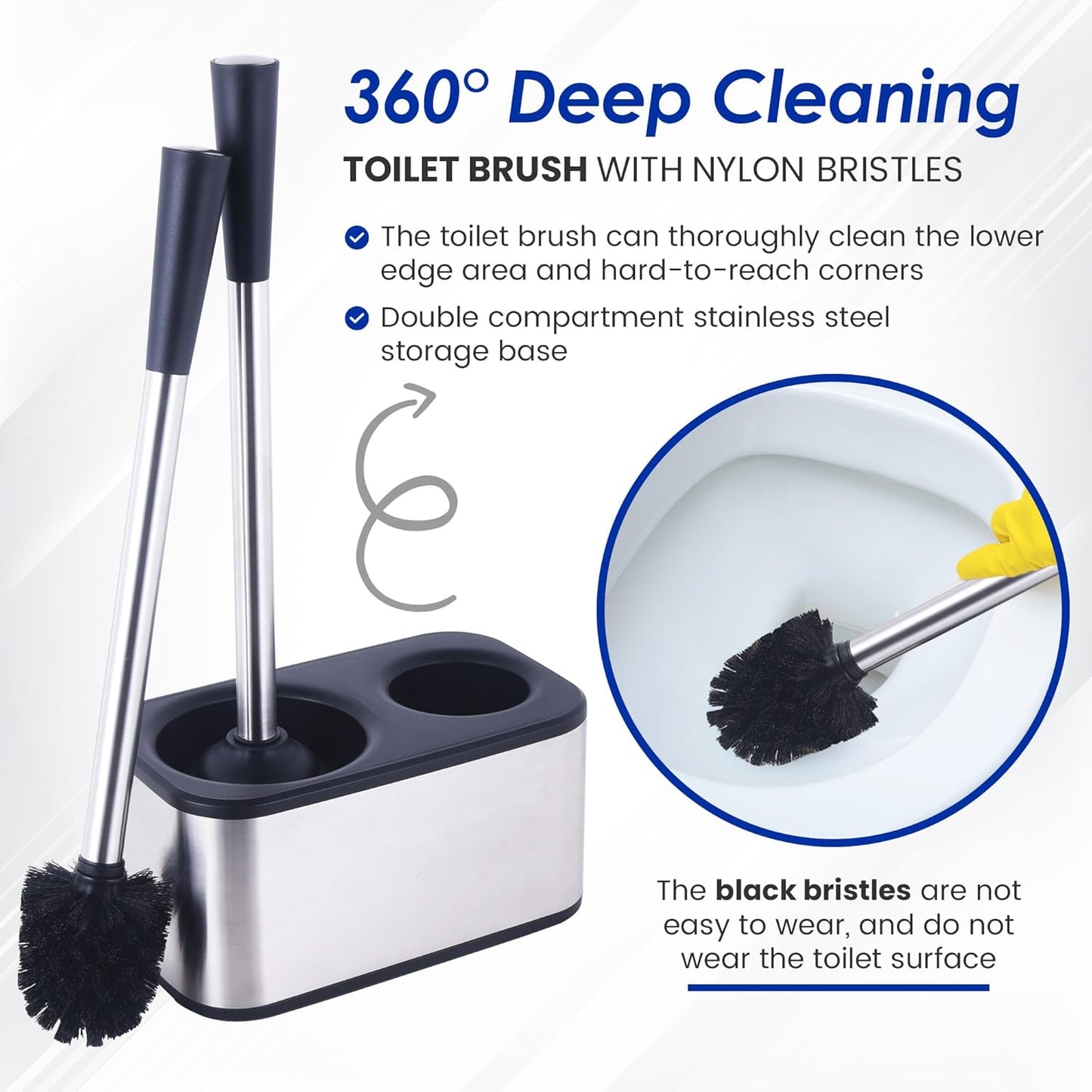 Stainless Steel Toilet Brush and Holder Set - Modern Toilet Brush and Plunger Set - Bathroom Essentials