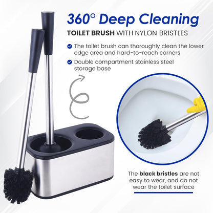 Stainless Steel Toilet Brush and Holder Set - Modern Toilet Brush and Plunger Set - Bathroom Essentials