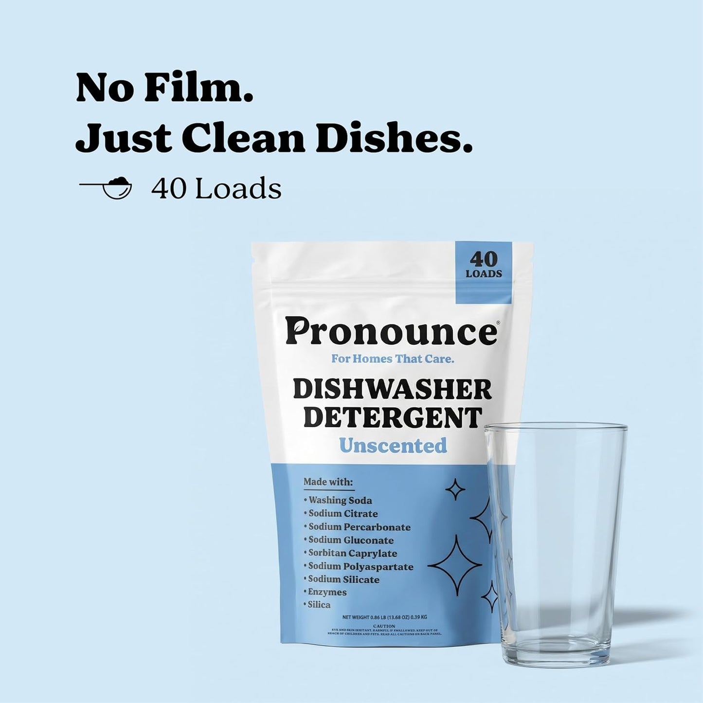 Pronounce Dishwasher Detergent Powder - Cleaner Ingredients, Fragrance Free - Ultra Concentrated, Cuts Grease and Grime, Dishwasher Pods Alternative (Residue-Free). (80 Loads, Unscented)