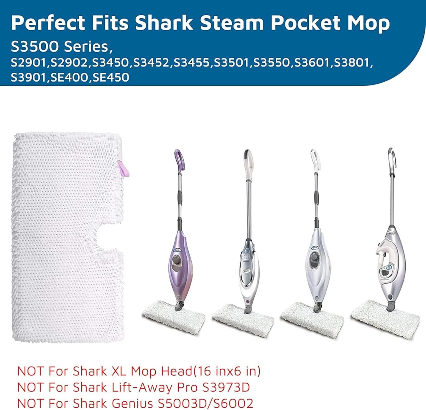 F Flammi 8-Pack Replacement Pads Compatible with Shark Steam Pocket Mop S3501 S3601 S3901 S3550 S3801 SE450, Double-Sided Microfiber Refills for Hardwood Tile Floor, Professional Scrubbing Strips