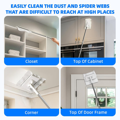 Press Grip Mini Mop, Zero-Touch Gap Dust Cleaner with 39in Lazy Mop & Hands-Free Lock Head, Disposable Dust Mop for House Wall Bathroom Toilet Corners Multi Surface Cleaning with 5 Cloths