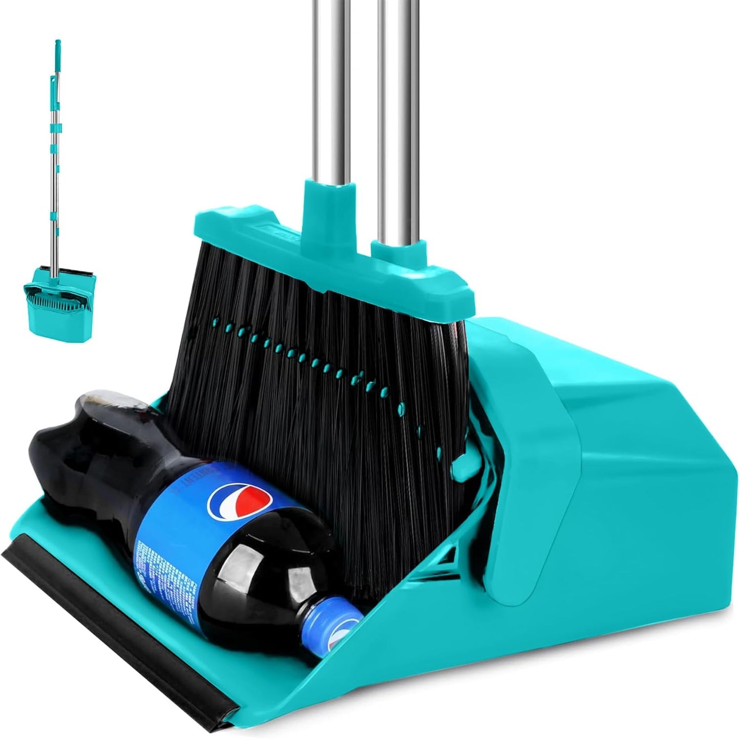 Tiumso Upgrade Broom with Dustpan Combo Set, Broom and Dustpan Set with 51'' Long Handle, Dust Pan and Brooms, ZeroGap Lip, Self-Cleaning Dustpans Teeth for Lobby Kitchen Restaurant - Black and Red