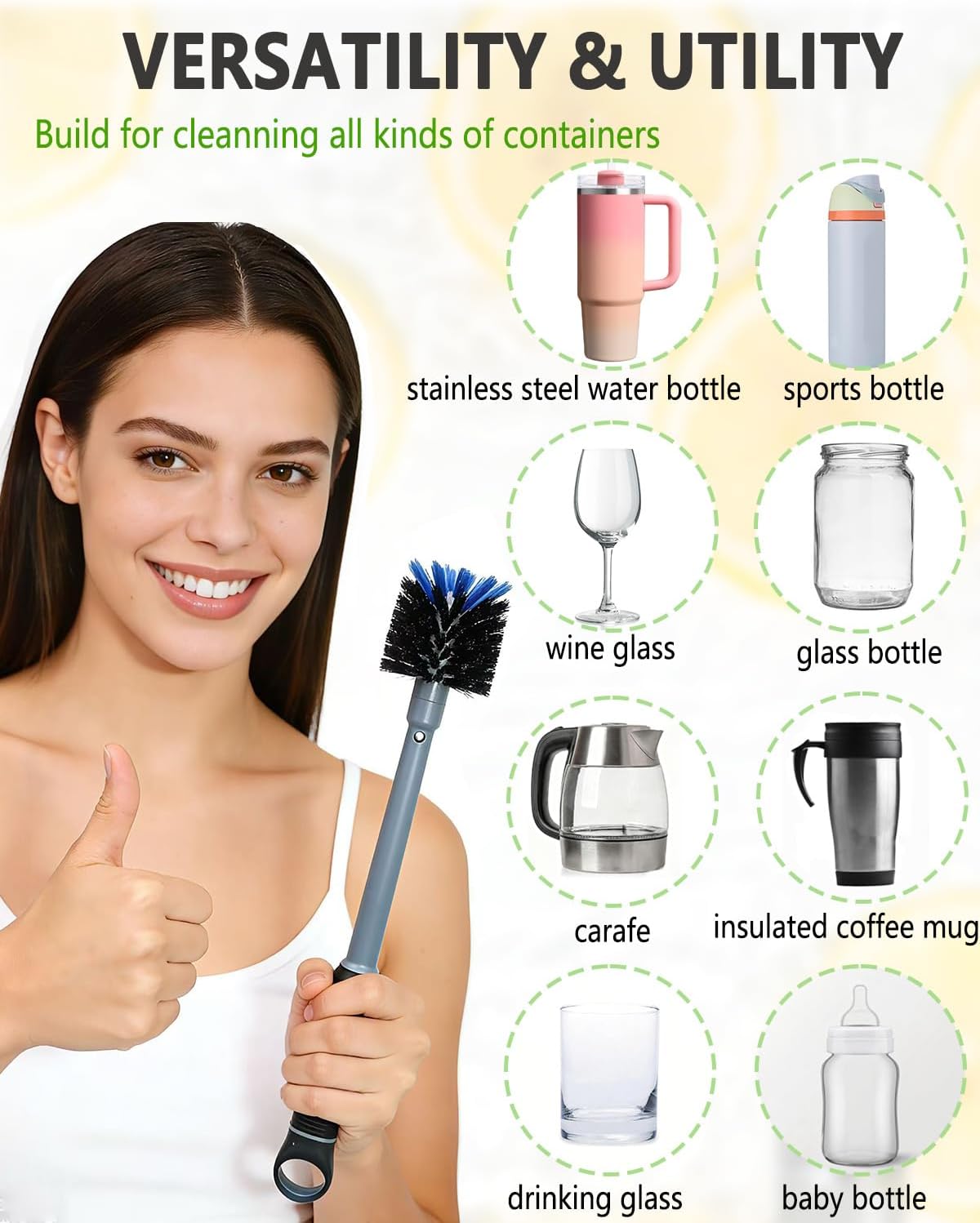 NTIERA 2-in-1 Bottle Brush Cleaner Kit Set,Long Water Bottle Cleaning Brushes,Hidden Straw Brush in Handle,BPA-Free Dishwasher-Safe,for Stanley & Owala Water Bottle,Baby Bottles Cup