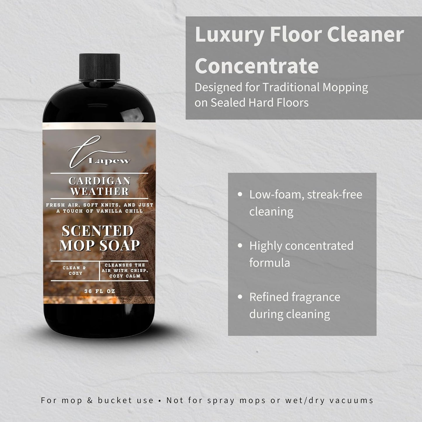 Lapew Santal Scented Mop Soap - Luxury Floor Cleaner Concentrate for Mopping Tile, Laminate, Vinyl & Hardwood | Streak-Free, Low-Foam | 36 oz - Colors B
