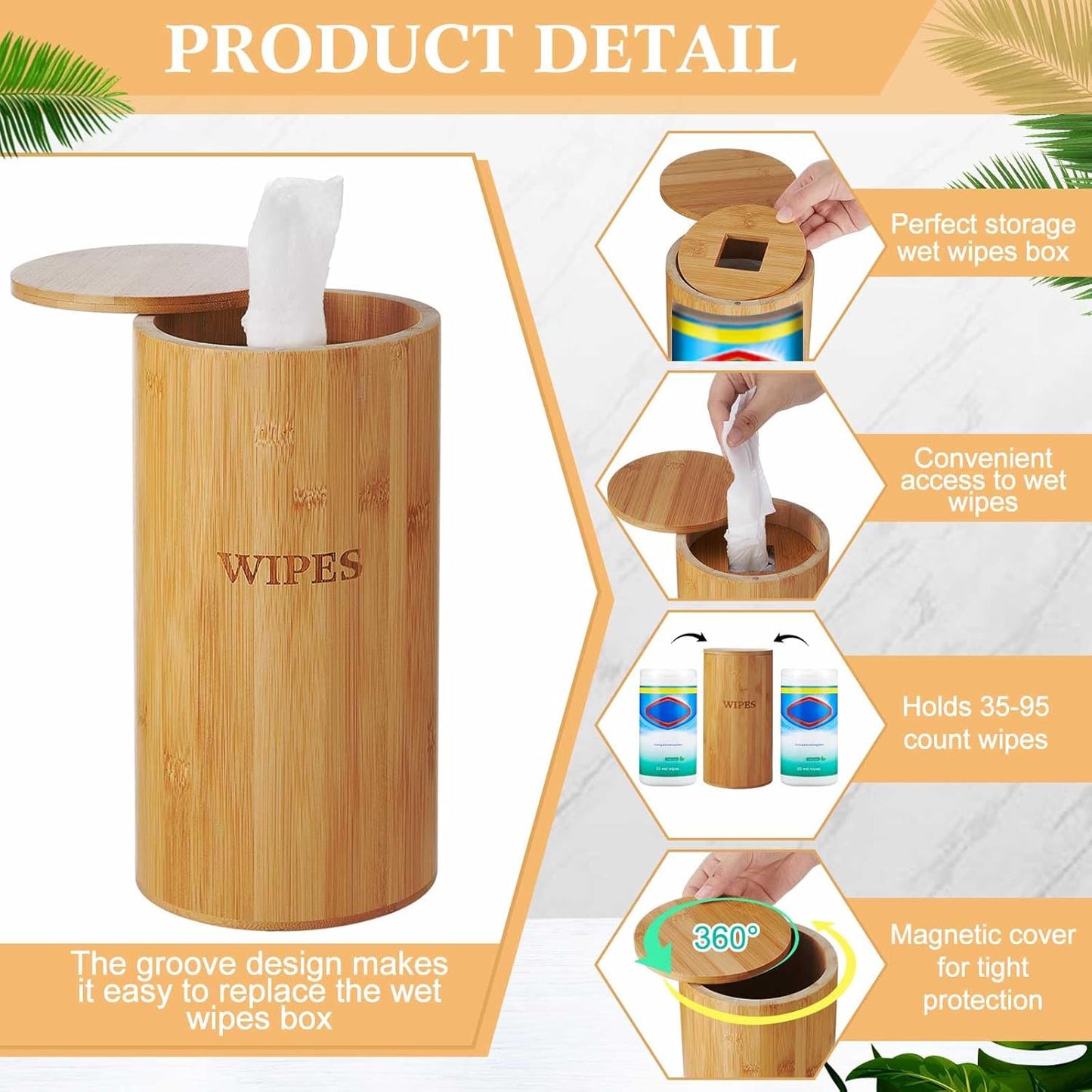 Willinglong Refillable Wet Wipes Dispenser Disinfecting Wipe Container with Magnetic Lid Stylish Decorative Bamboo Holder for Bathroom Kitchen Countertop Home Office Storage Cleaning(Black)