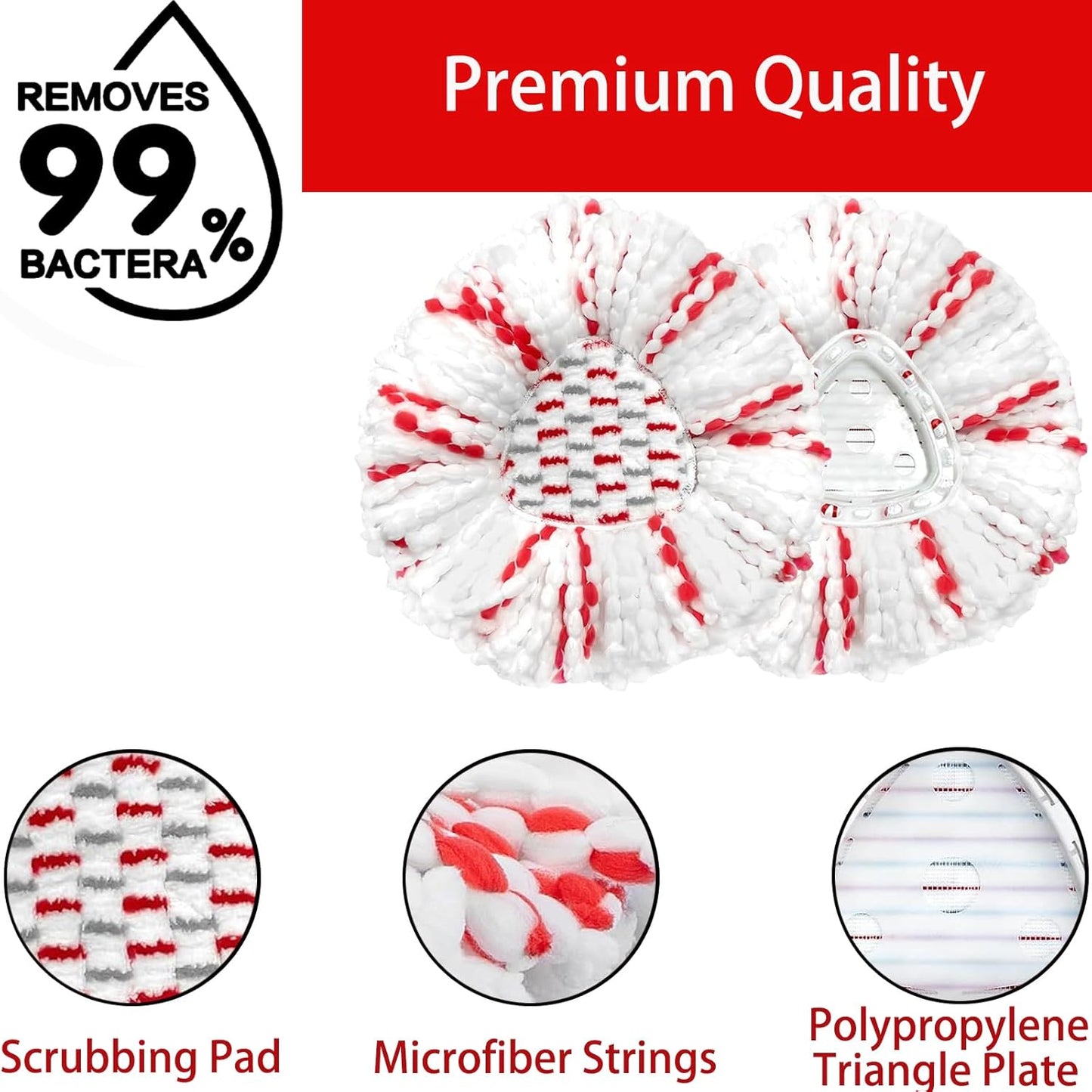 Spin Mop Replacement Head 4 Pack Mop Refill Compatible with Ocedar Triangle Swivel Mops Microfiber Swivel Mop Refill,Deep Clean,Machine Washable and Easy to Replace