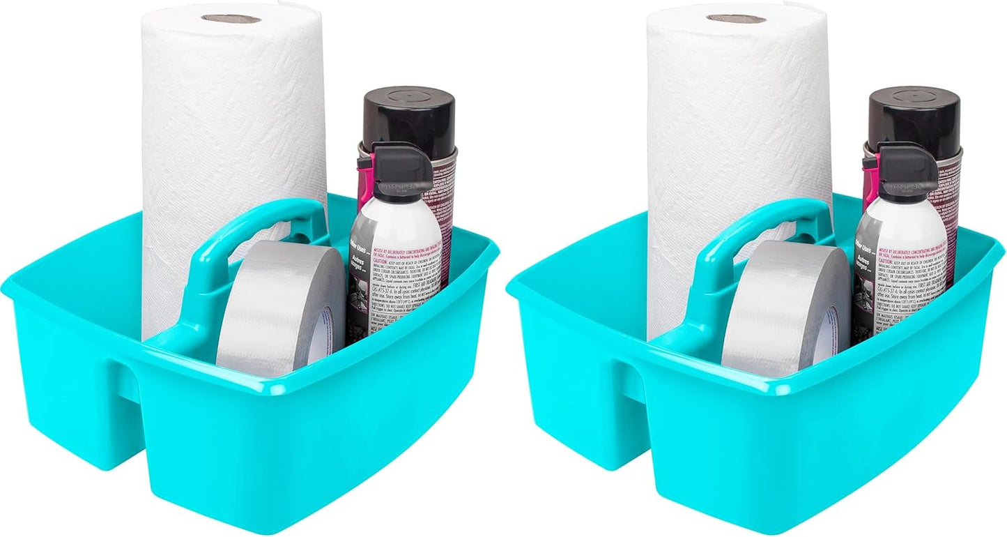 Storex 2-Compartment Large Cleaning Caddy – Multipurpose Supply Organizer with Handle - Black, 1-Pack (00973A06C)