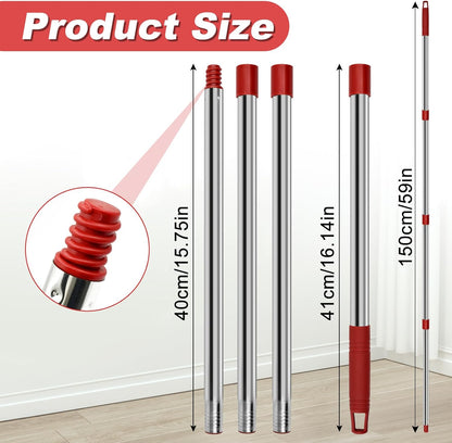 4 Part Stainless Steel Spin Mop Handles, Mop Base & Upgrade Scrub Brush Combo for Ocedar EasyWring 1 Tank Spin Mop System, Mop Handle Mop Base & Brush Set for O Cedar Mop, Universal Thin Screw Joints