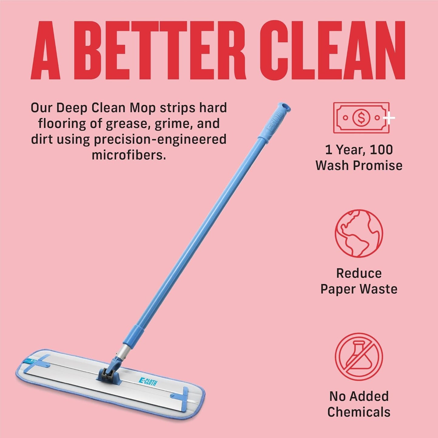 E-Cloth Deep Clean Microfiber Mop - Reusable Mop Pad for Home Cleaning, Hard Floors, Wood, Tile, or Laminate, Machine Washable, Use Wet for Cleaning or Dry for Dusting, No Refills or Spray Needed