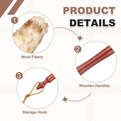 uxcell Wool Duster, 14.2" Natural Feather Cleaner Household Cleaning Duster with Solid Wooden Handle for Cleaning Fans Window Blinds Shelves Furniture, Pink