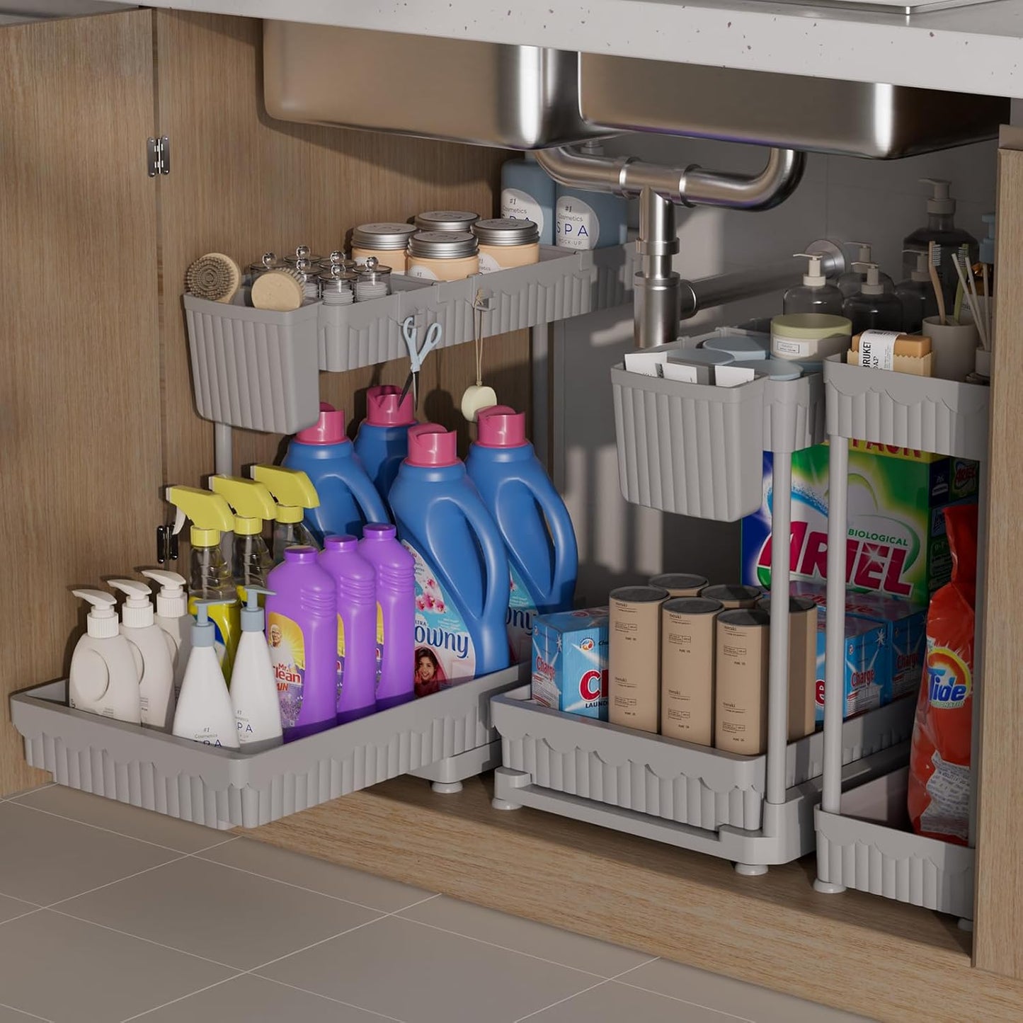 Sevenblue L-Shaped Pull-Out Storage Organizers, 3 Pack (Black, 12.85 inch)