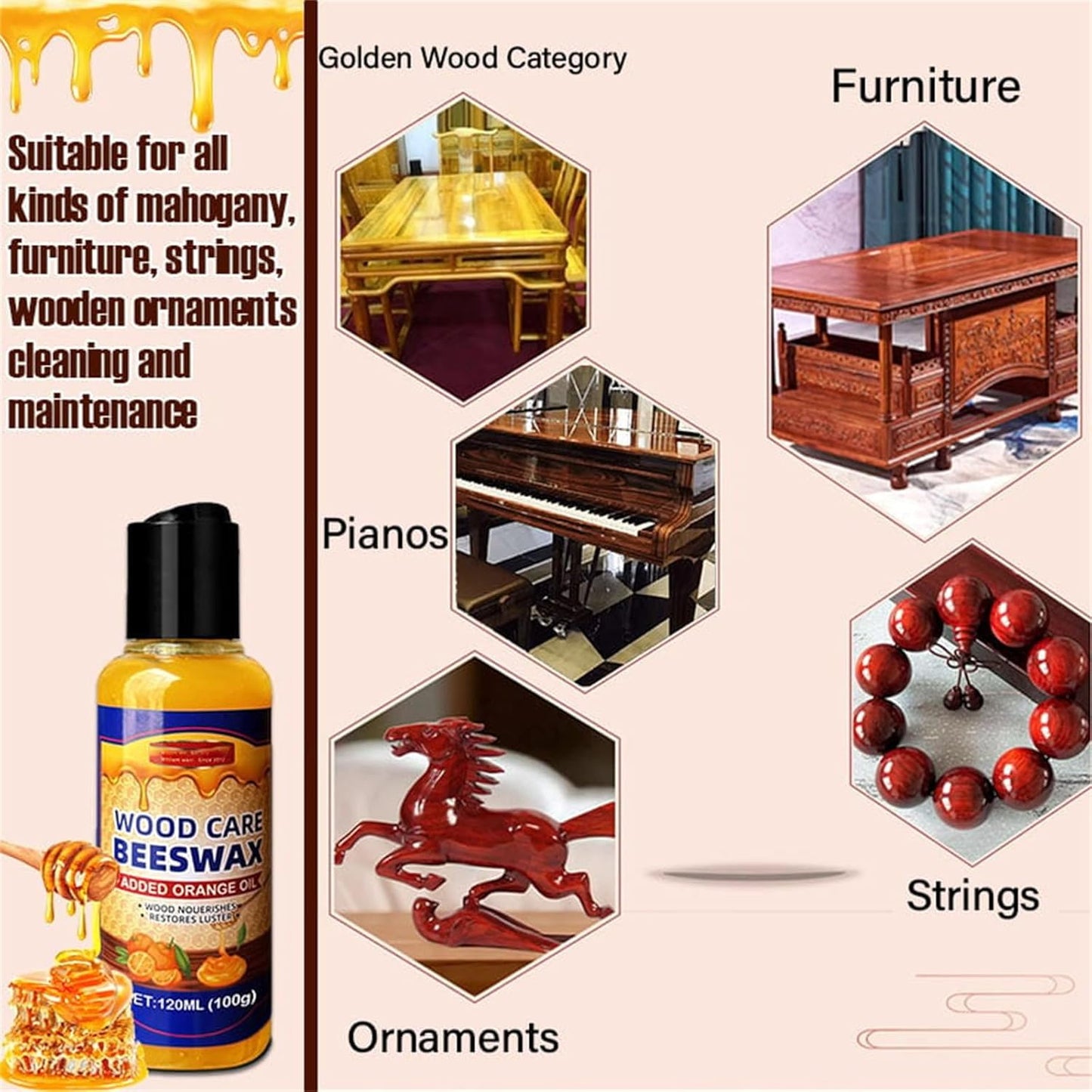 Natural Beeswax Essential Orange Oil Wood Conditioner, Micro-molecularized Floor Polish Repairing Care Beeswaxs Spray for Furniture Polish and Cleaner, Restore Spray for Floors (3)