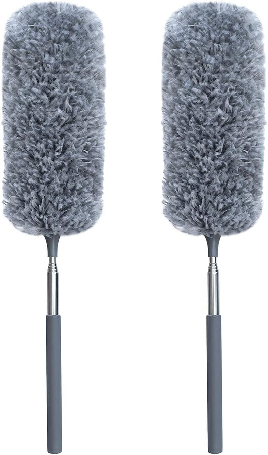 2 Pack Microfiber Duster for Cleaning, Small Dusters with Microfiber Head, Extendable Pole, Hand Washable, Cleaning Supplies for Office, Car, Window, Furniture