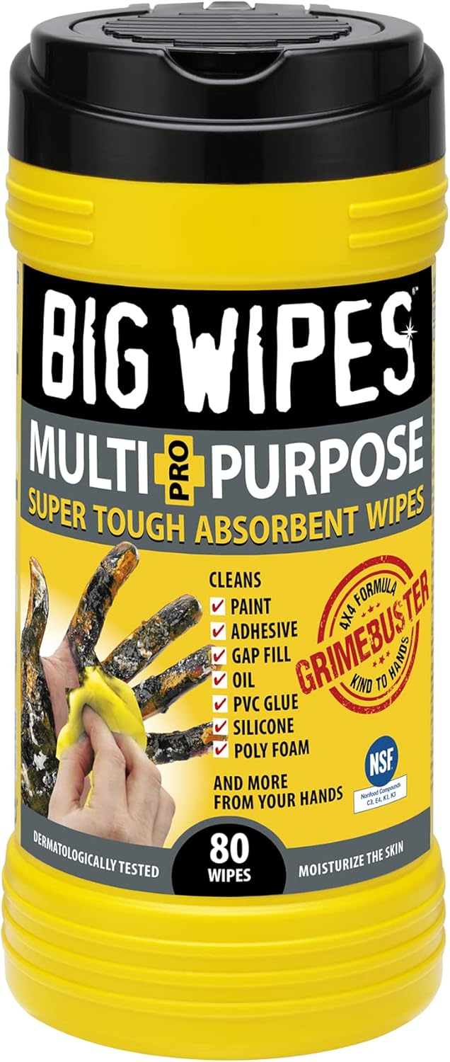 BIG WIPES Heavy Duty Industrial Textured Scrubbing Wipes (80 Count (Pack of 1), Multi-Purpose)