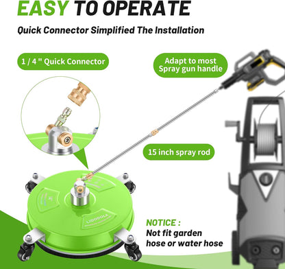 14" Pressure Washer Surface Cleaner with 4 Wheels - Stainless Steel Surface Cleaner for Pressure Washer Attachment for Concrete, Patio, Sidewalk, Deck and Driveways - PWS14