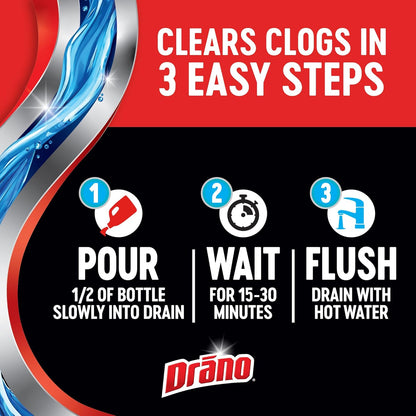 Drano Max Gel Drain Clog Remover & Cleaner, Fast-Acting to Unclog Standing Water & Remove Hair, Grease & Food Blockages, Safe for all Pipes & Septic, Kitchen Sinks, Bathroom Showers & Tubs, 32 Oz